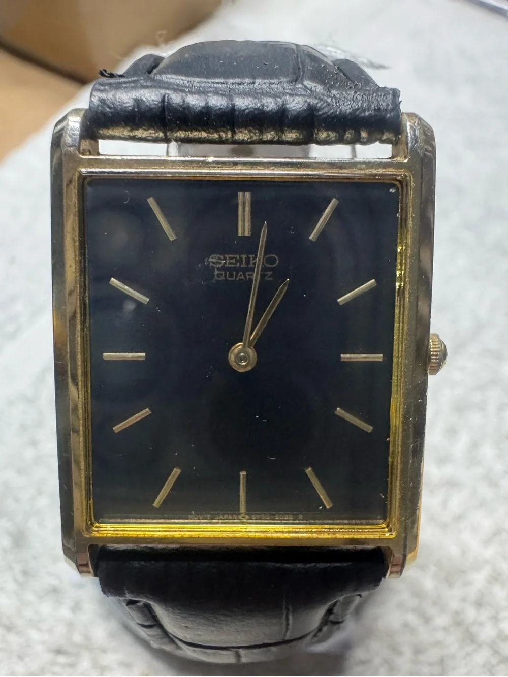 Seiko Men's Black Dial Gold-Tone Rectangular Dress Watch